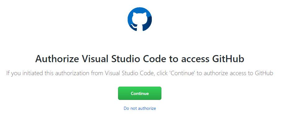 The screen requesting to authorize VS Code to have access to your GitHub account.