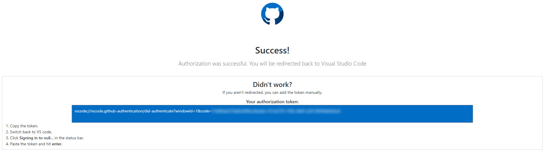 visual studio code github access token