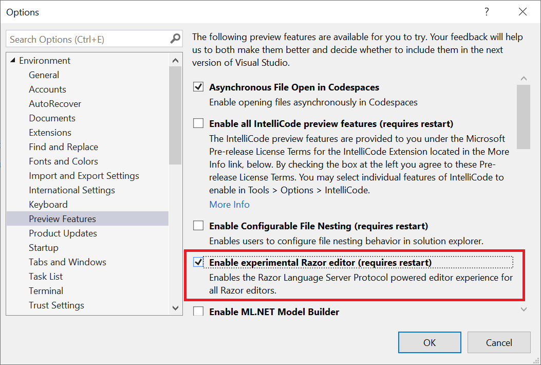 Try the new Razor editor for Visual Studio