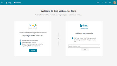 Bing Webmaster Tools Import from Google Search Console