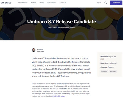 Umbraco 8.7 Release Candidate