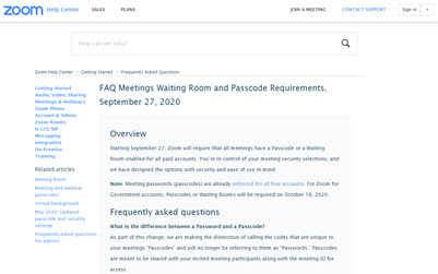 Zoom Waiting Room and Passcode Requirements