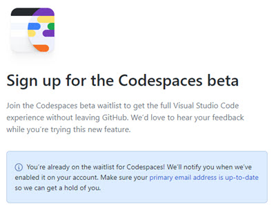 GitHub Codespaces Waitlist