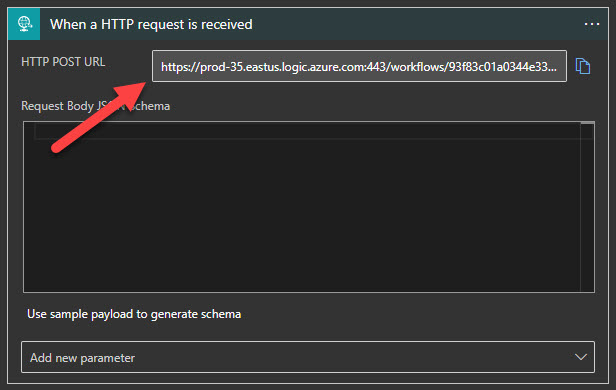 Copying the HTTP POST URL from the Logic App