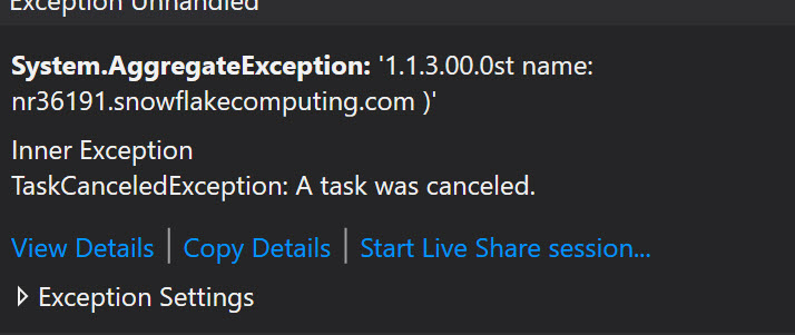 Snowflake Host Exception