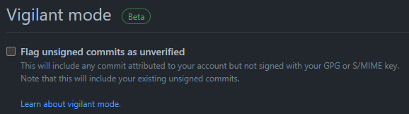 GitHub Vigilant mode Preference