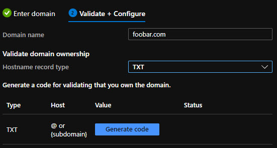Validate + Configure step