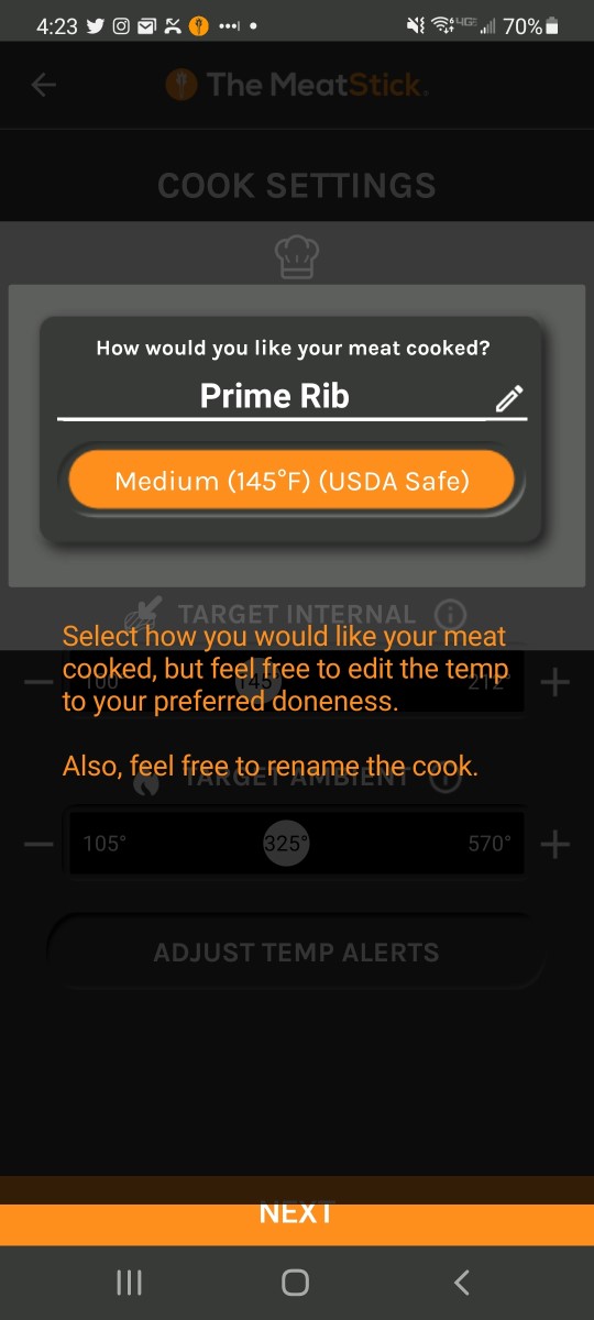 Setting the appropriate meat to cook in The Meat Stick software