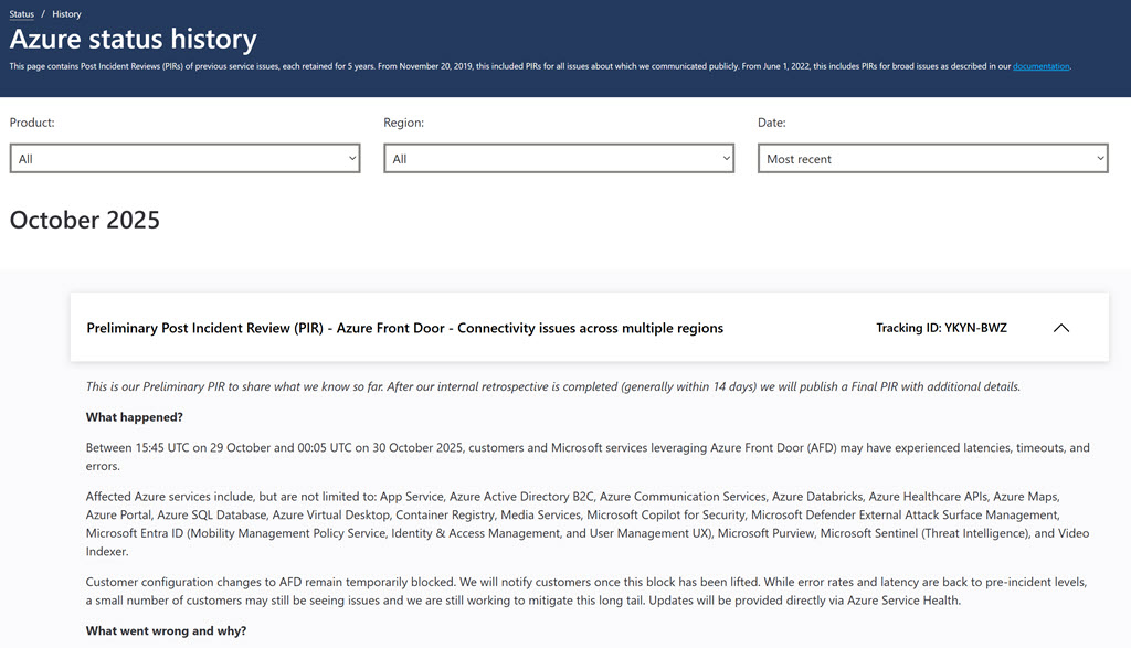 Azure Status History